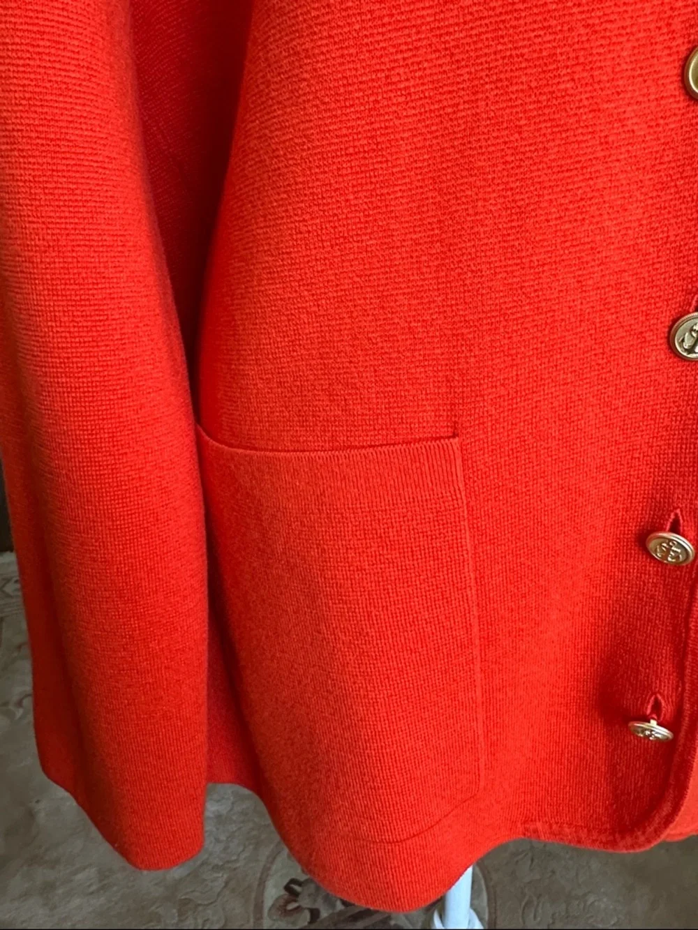 J. Crew Giselle V-Neck Sweater-Blazer in Orange, Gold Buttons Cardigan XL